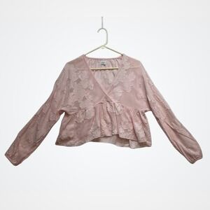Wilfred Pastel Pink Blouse Womens XS Long Sleeve Floral Feminine Summer Cute